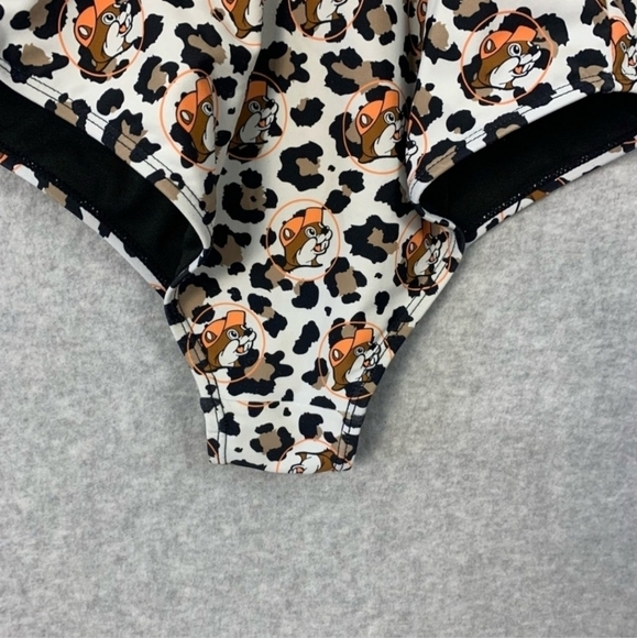 Buc-ee's All Over Leopard Print One Piece Swimsuit Women's XS Logo Graphic EUC - Picture 6 of 11